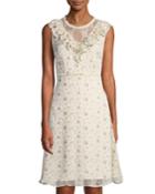 Sleeveless Ruffed Floral-lace Dress