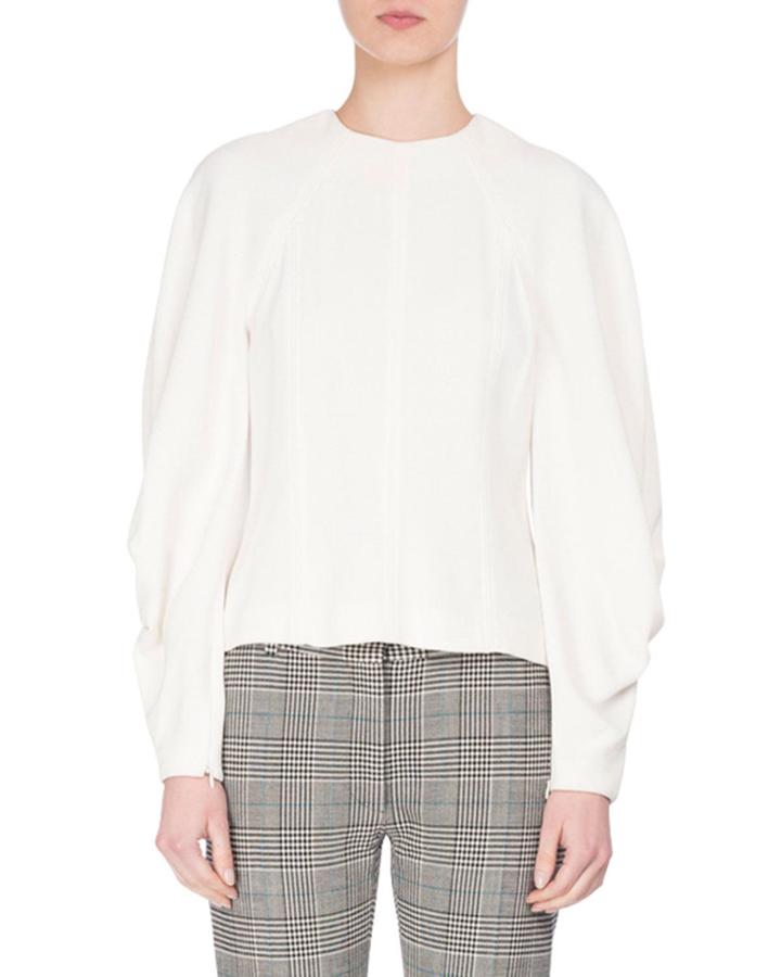 Sculpted Long-sleeve Viscose Top, Ivory