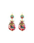 Crystal & Floral D&eacute;coupage Drop Earrings