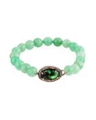 Green Agate, Emerald & Diamond Beaded Stretch Bracelet