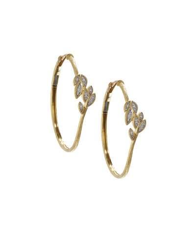 18k Pave Diamond Leaf Hoop Earrings