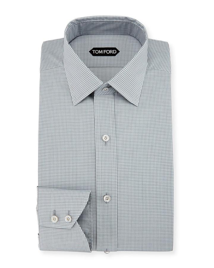 Slim-fit Micro-check Barrel-cuff Dress