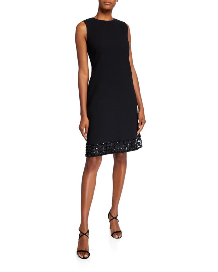 Morganna Sleeveless Nouveau Crepe Dress W/ Embellished Hem