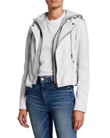 Leather Moto Jacket W/ Detachable Hood