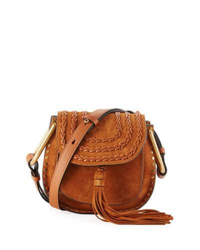 Hudson Small Suede Shoulder Bag, Caramel
