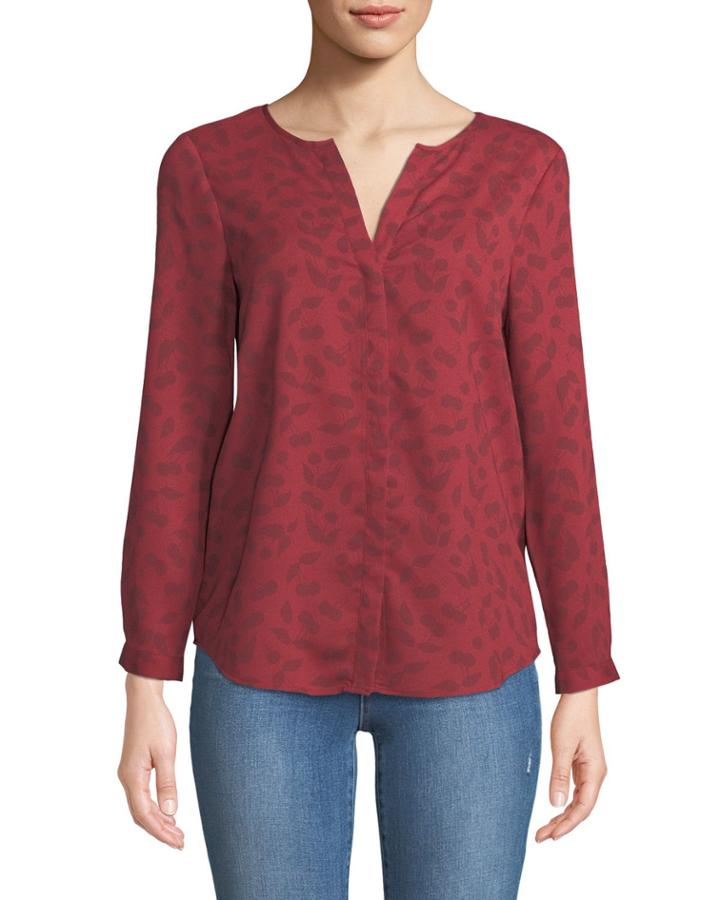 Purine Button-front Cherry-stem Print Blouse