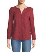 Purine Button-front Cherry-stem Print Blouse