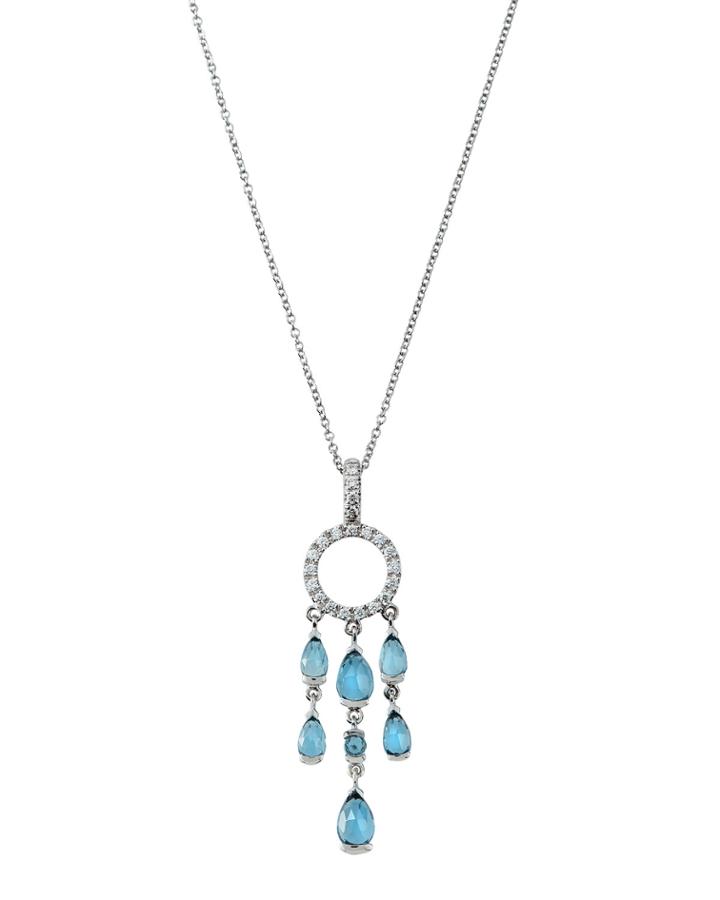 18k White Gold London Blue Topaz & Diamond Pave Pendant Necklace
