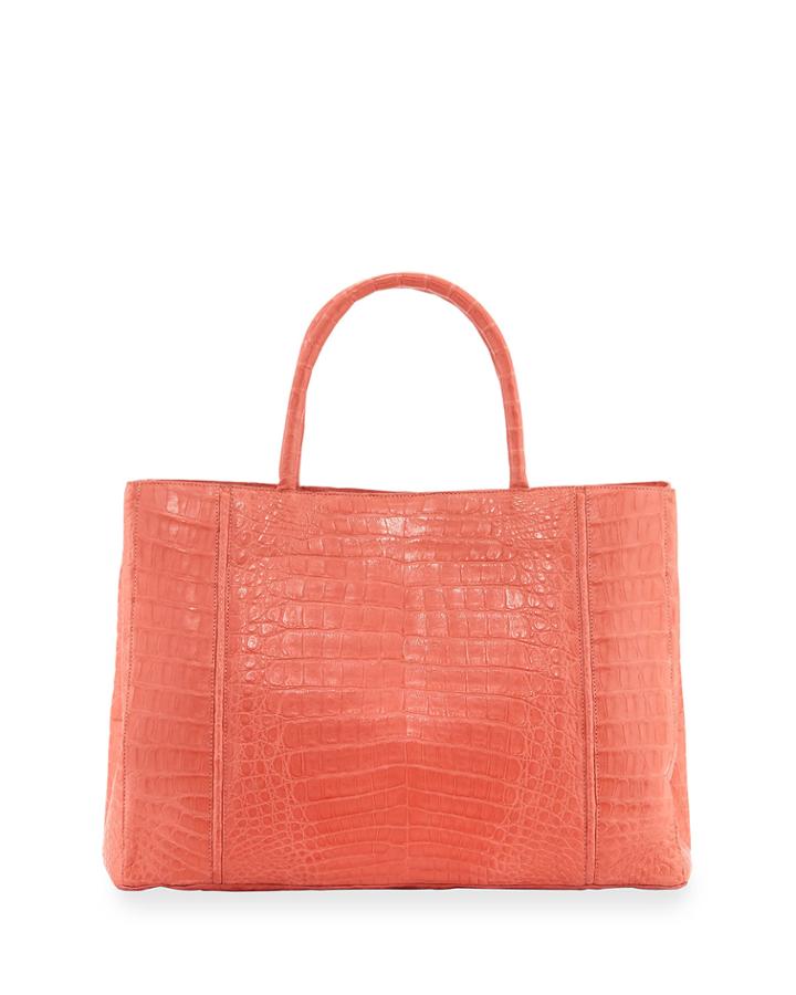 Nancy Gonzalez Medium Sectional Crocodile Tote Bag, Coral, Women's