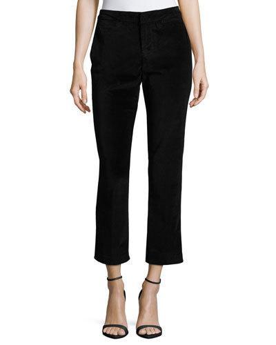 Corynna Velvet Slim Ankle Pants, Black