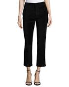 Corynna Velvet Slim Ankle Pants, Black
