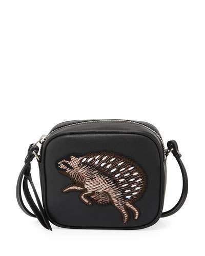 Mini Leather Hedgehog Camera Bag, Black Pattern