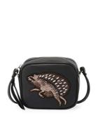 Mini Leather Hedgehog Camera Bag, Black Pattern