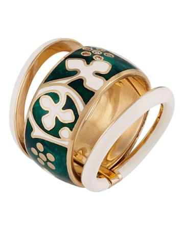 18k Rose Gold 3-part Enamel Ring W/ Diamonds, Green/white,