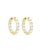 18k Yellow Gold Diamond Interior/exterior Oval Hoop Earrings