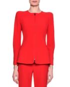 Collarless Zip-front Silk Jacket, Pink