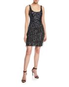 Reena Beaded Scoop-neck Sleeveless Mini Dress With Fringe Trim
