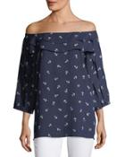 3/4-sleeve Anchor-print Blouse