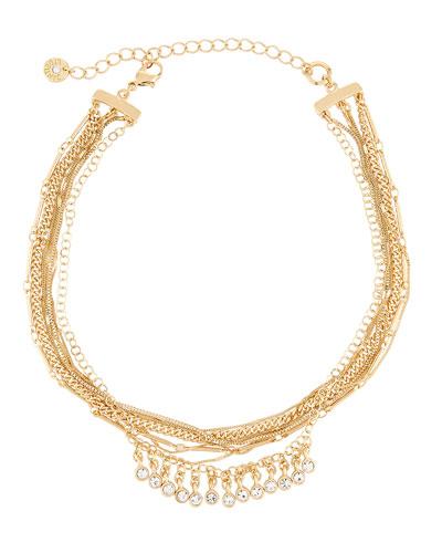 Multi-chain Choker Necklace W/ Crystal Drops