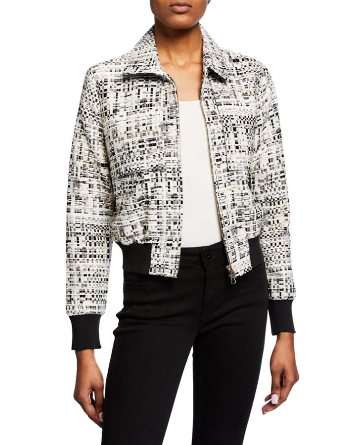 Metallic Banded Hem Bomber Jacket