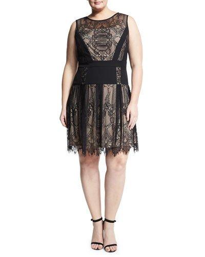 Lace-overlay Sleeveless Dress, Black,