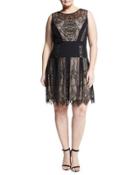 Lace-overlay Sleeveless Dress, Black,