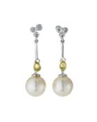 14k White Gold Diamond Trio-post Pearl Earrings
