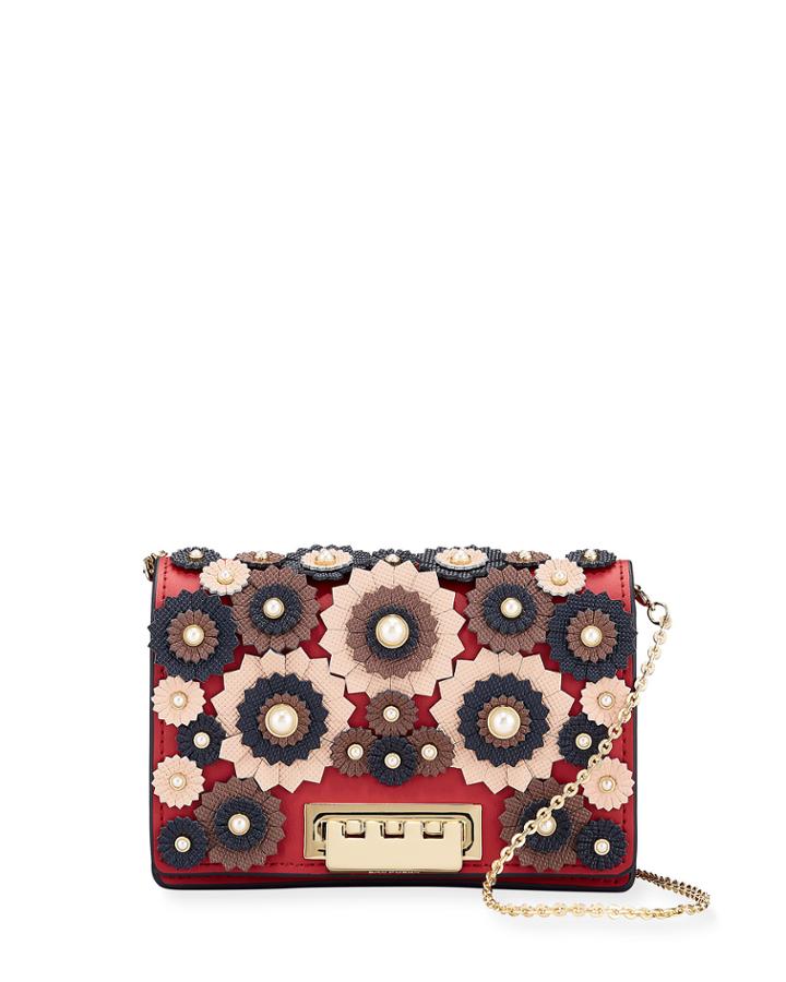 Earthette Pearly Studded Floral Leather Crossbody Bag