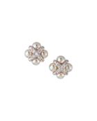 Cz Crystal Cross Pearl Button Earrings