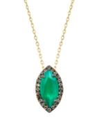 14k Green Onyx Marquis Pendant Necklace W/ Diamonds