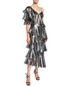 Bowie Metallic Asymmetric Tiered Ruffle