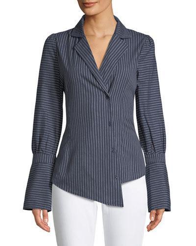 Asymmetric Bell-sleeve Button-front Blouse
