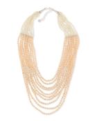 Multi-strand Pastel Crystal-beaded Necklace, Peach/neutral