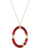 Long Ombre Frosted Oval Pendant Necklace, Red