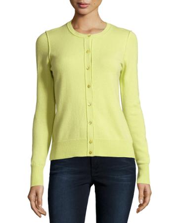 Todd And Duncan Cashmere Crewneck Cardigan, Pastis, Women's,