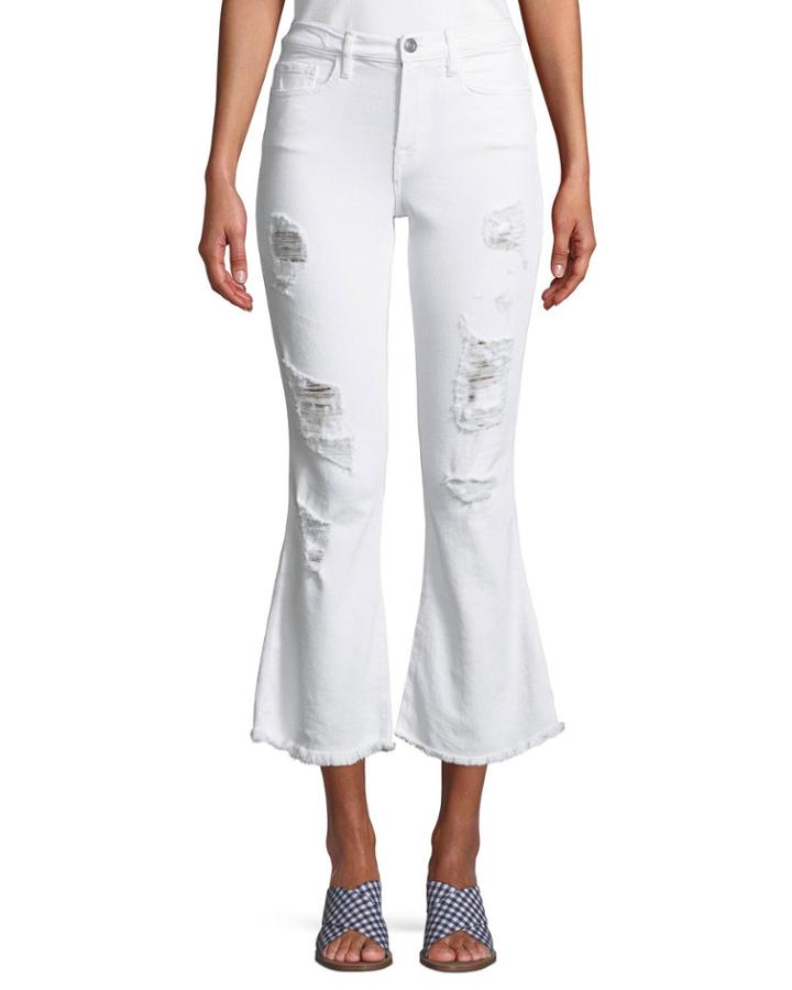 Distressed Flare Cropped Denim Jeans