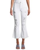 Distressed Flare Cropped Denim Jeans