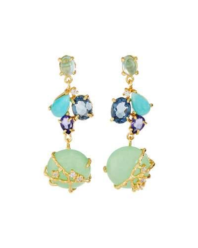 Golden Multi-gemstone Cluster Dangle Earrings