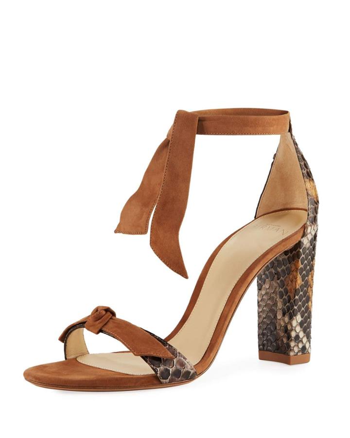 Clarita Block-heel Python & Suede Ankle-tie