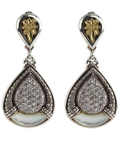 Asteri Pave White Diamond & Mother-of-pearl Double-drop Earrings