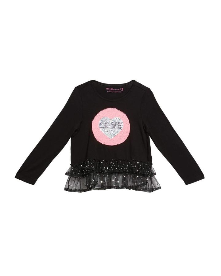 Girl's Flip Sequin Long-sleeve Top,