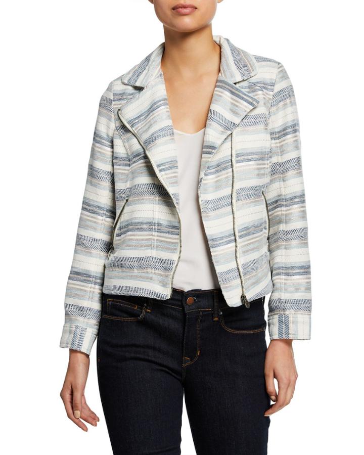 Zip-front Long-sleeve Striped Boucle