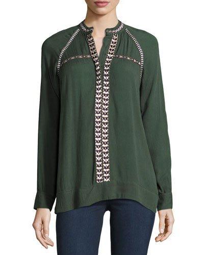 Wyatt Embroidered-trim Tunic, Olive