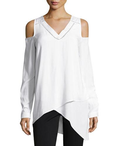 Ladder-stitch Cold-shoulder Blouse