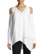 Ladder-stitch Cold-shoulder Blouse