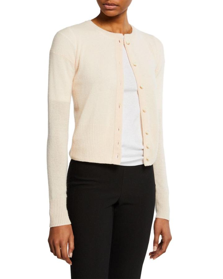 Shrunken Cashmere Button-front Cardigan