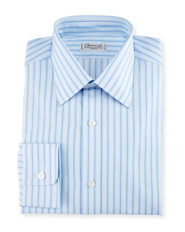 Striped Cotton Dress Shirt, Blue/white