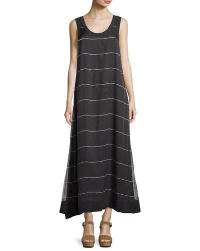 Striped Silk-blend Maxi Dress, Gray/brown