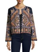 Open-front Embroidered Jacket, Blue