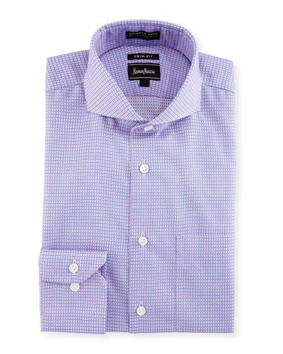 Trim-fit Non-iron Dobby Check Dress Shirt, Pink/blue